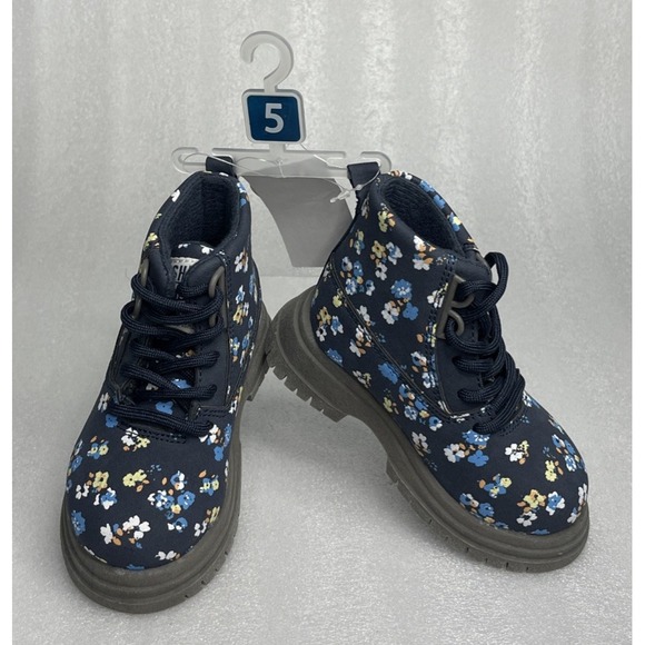 Oshkosh Floral Flower Print Blue Fashion Boots Toddler Girls Size 5 NEW - Picture 1 of 14